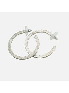 Vintage Hammered Silver-Tone Hoop Earrings With Post Backing